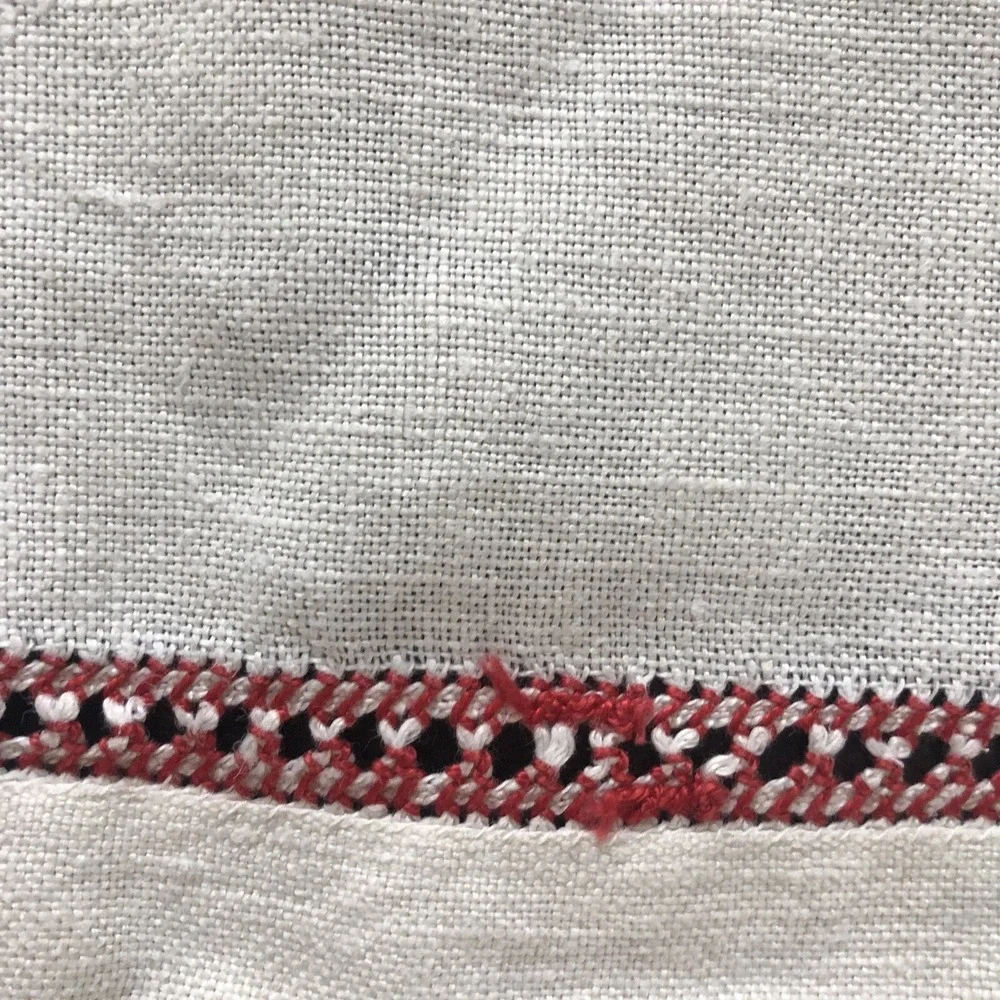 Vintage White Red Linen Cutwork Tablecloth Bed Side Table 31
